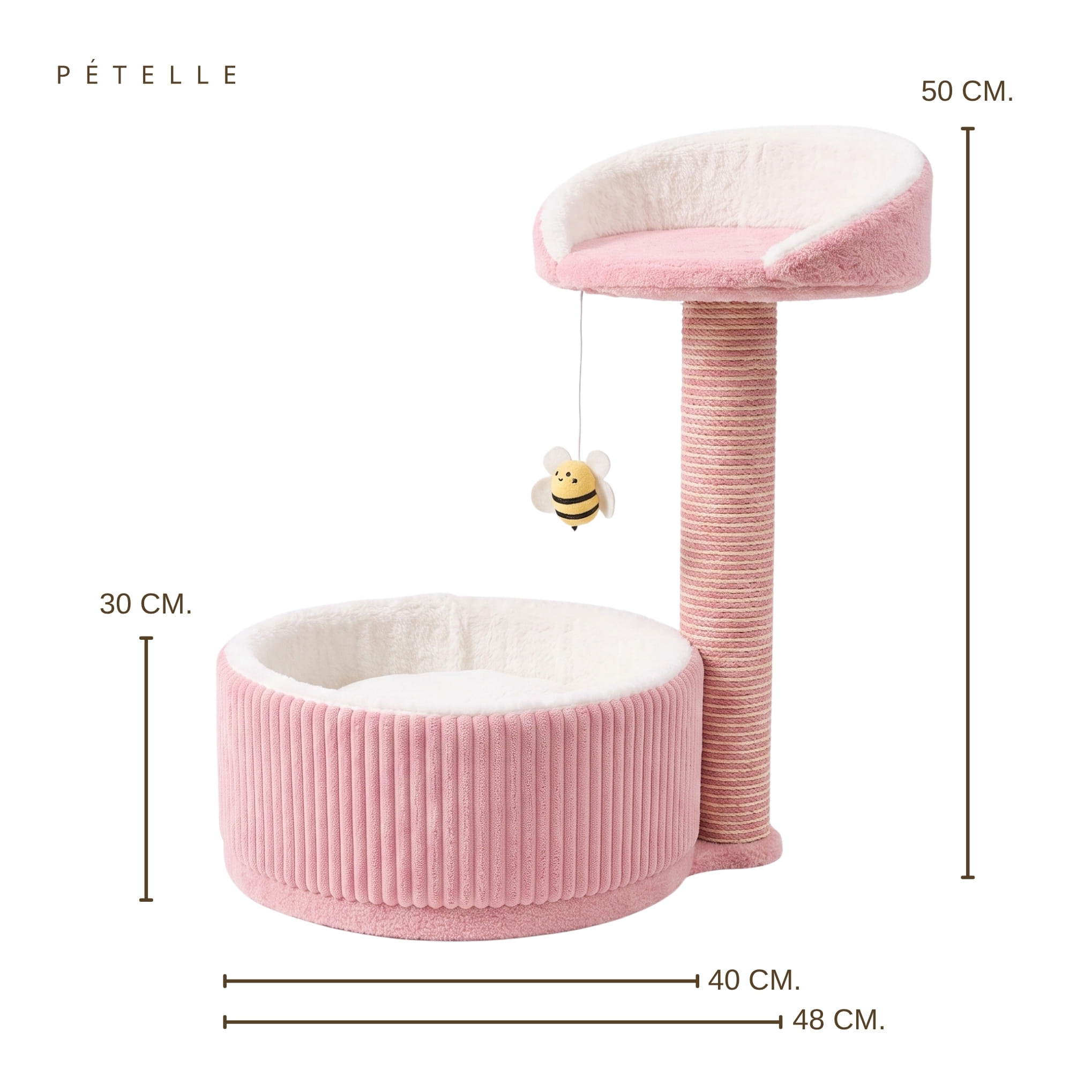 คอนโดแมวพร้อมเสาลับเล็บ PETELLE รุ่น COZY CUP SERIES สีชมพูพีช